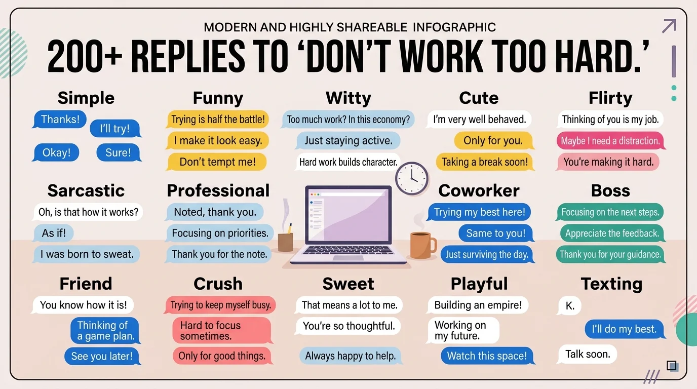 Replies to “don’t work too hard”